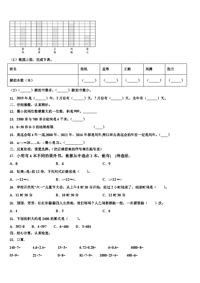 云南省昆明市寻甸回族彝族自治县2022-2023学年三下数学期末含解析第2页