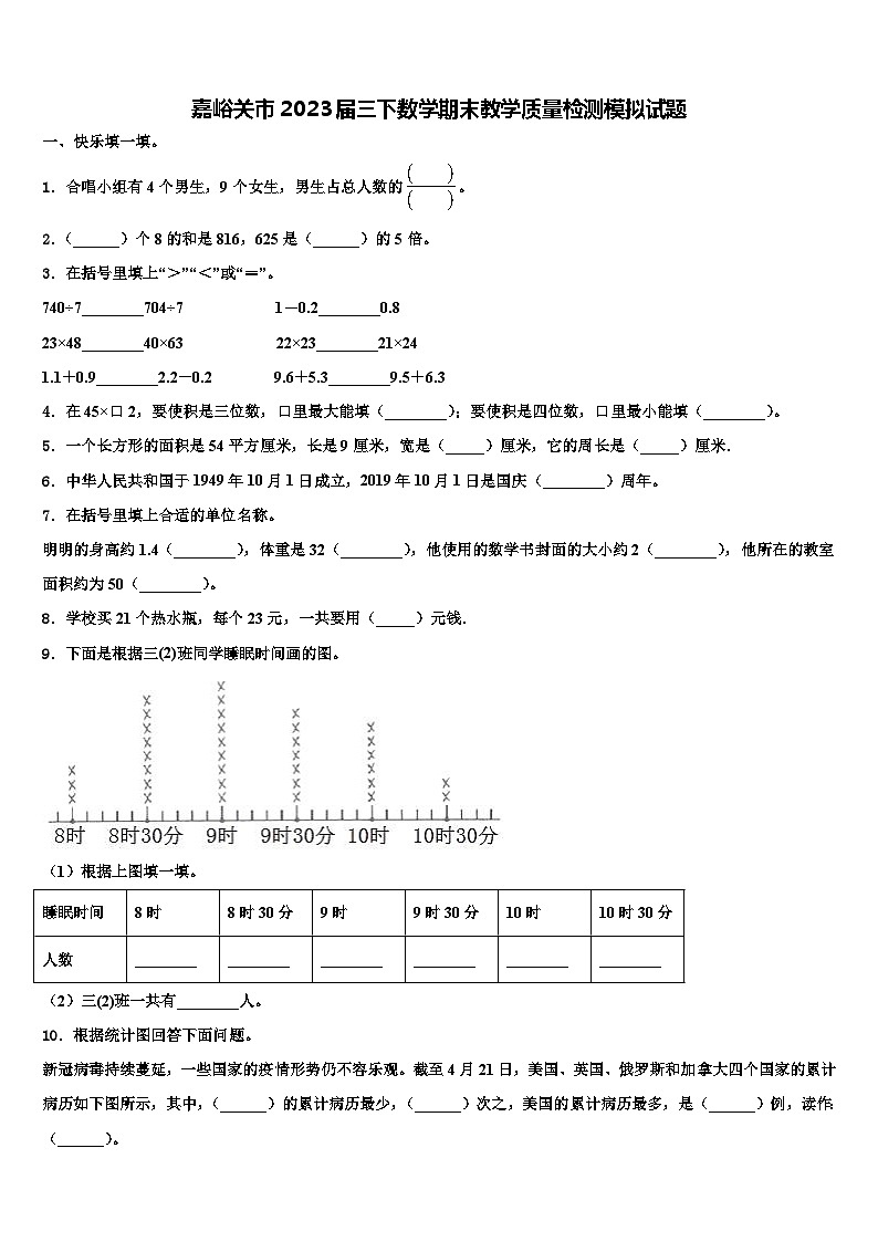 嘉峪关市2023届三下数学期末教学质量检测模拟试题含解析第1页