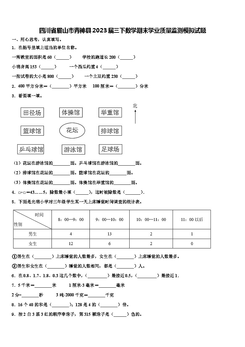 四川省眉山市青神县2023届三下数学期末学业质量监测模拟试题含解析第1页