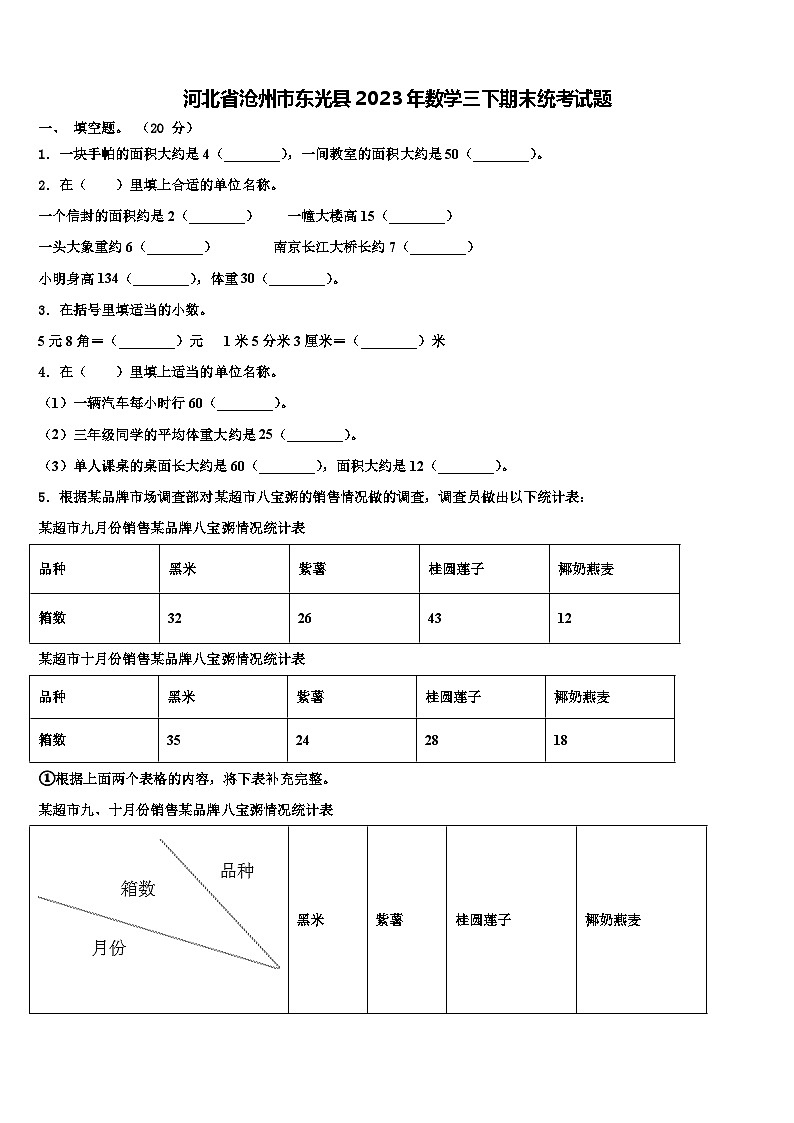 河北省沧州市东光县2023年数学三下期末统考试题含解析01