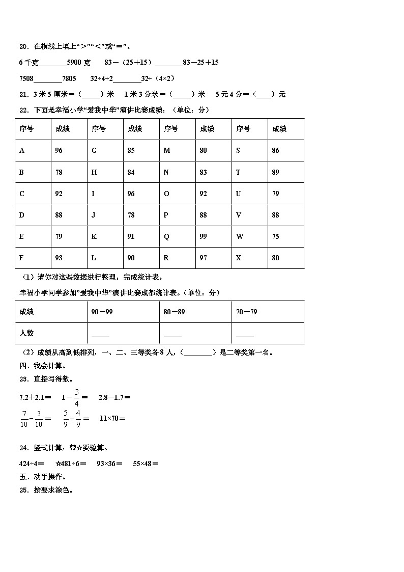 芒康县2023届三下数学期末复习检测模拟试题含解析03