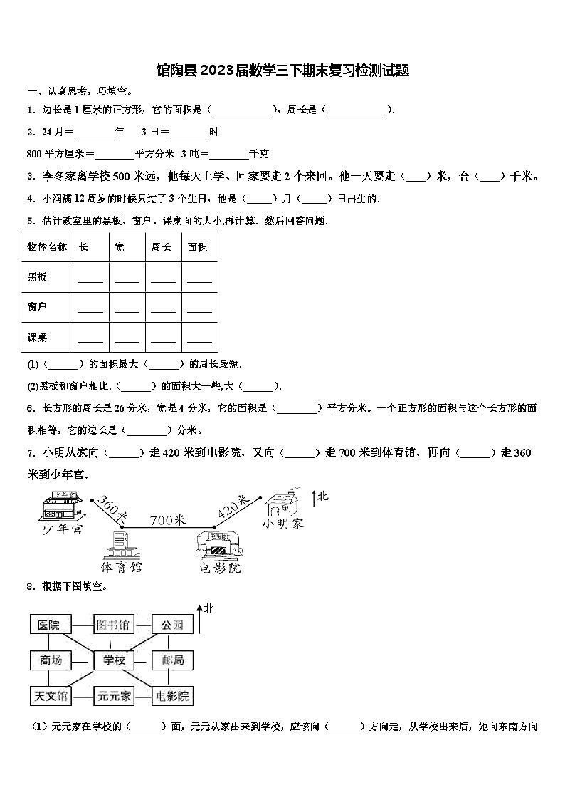 馆陶县2023届数学三下期末复习检测试题含解析第1页