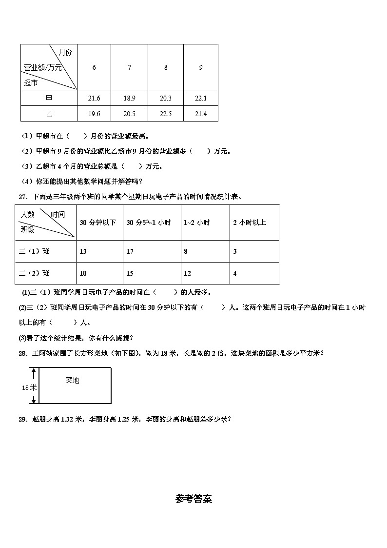 黑龙江省哈尔滨市木兰县2023届三年级数学第二学期期末统考模拟试题含解析第3页