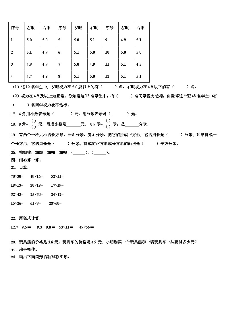 青海省海北藏族自治州海晏县2022-2023学年三年级数学第二学期期末学业水平测试模拟试题含解析第2页