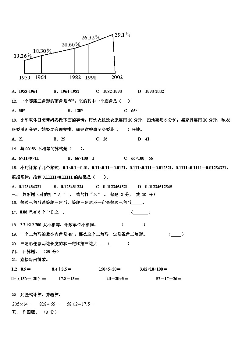 2022-2023学年安徽省阜阳市颍东区四年级数学第二学期期末质量跟踪监视模拟试题含解析02