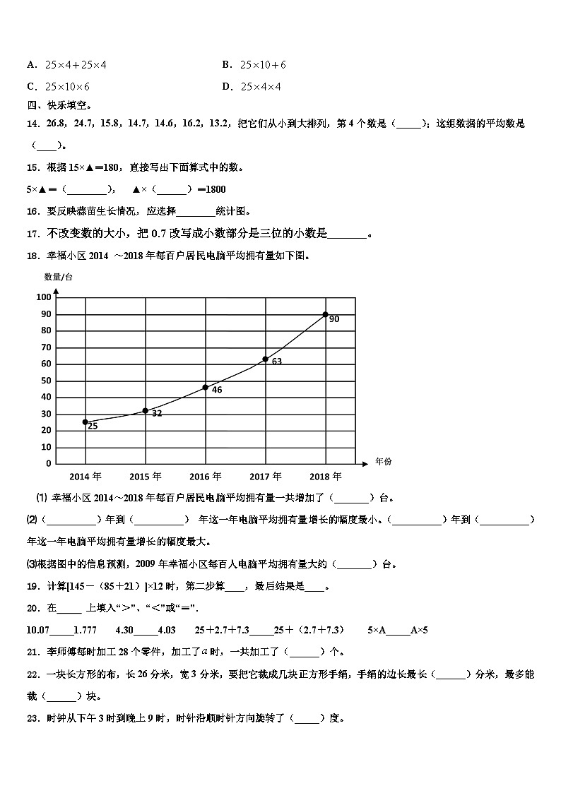 2022-2023学年临汾市浮山县乡宁县数学四下期末统考模拟试题含解析第2页