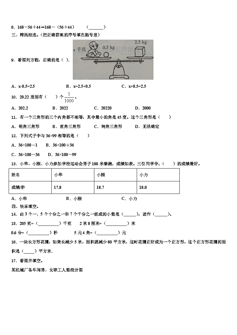 2022-2023学年南昌市南昌县数学四年级第二学期期末经典模拟试题含解析02