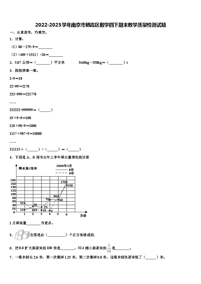 2022-2023学年南京市栖霞区数学四下期末教学质量检测试题含解析第1页