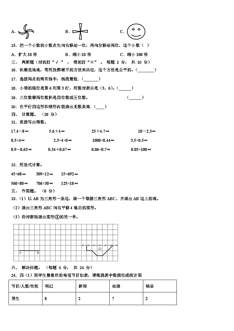 2022-2023学年内蒙古赤峰市巴林左旗数学四下期末经典试题含解析02