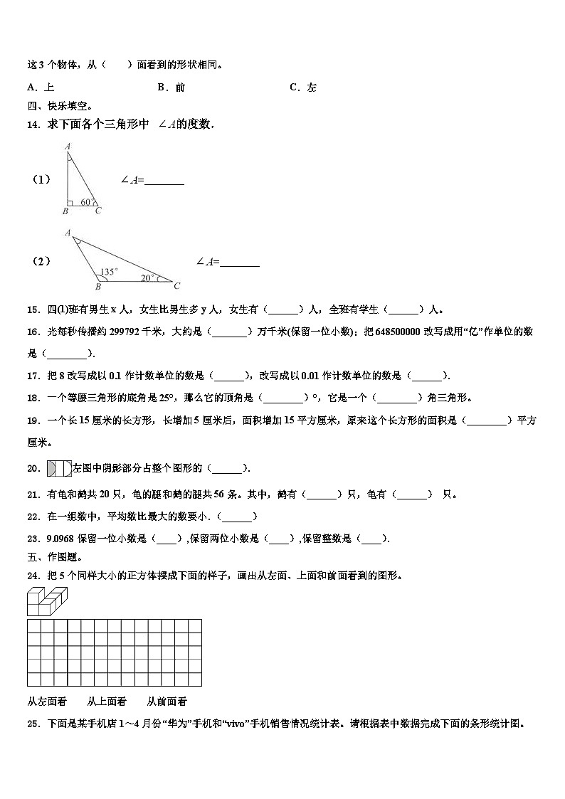 2022-2023学年山西省太原市华阳双语学校数学四年级第二学期期末学业水平测试模拟试题含解析02