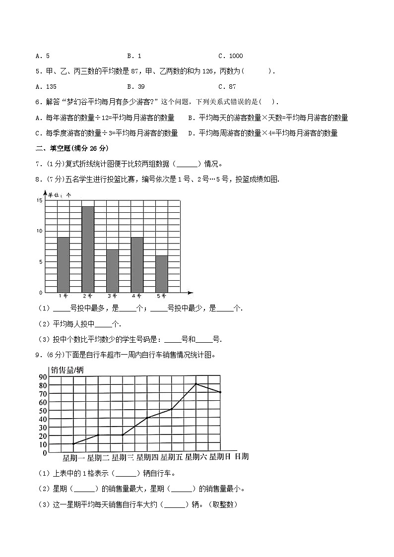 【暑假提升复习】小学数学北师大版四年级下册单元专项提升复习 6.数据的表示和分析  四升五专用（含答案） 练习02