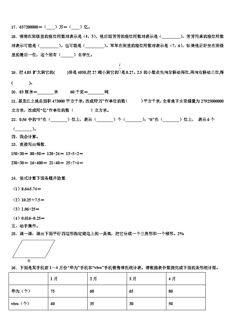 2022-2023学年河南省开封市祥符区阳光小学数学四下期末统考模拟试题含解析第2页