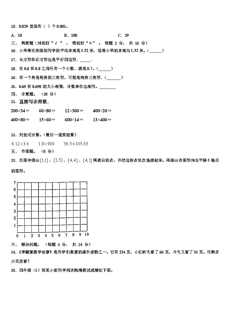 2022-2023学年湖北省宜昌市远安县实验小学四年级数学第二学期期末监测试题含解析第2页