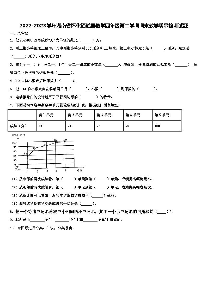2022-2023学年湖南省怀化通道县数学四年级第二学期期末教学质量检测试题含解析01