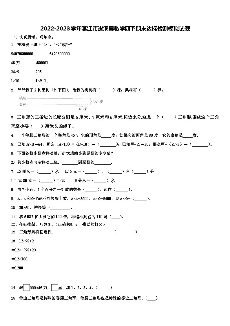 2022-2023学年湛江市遂溪县数学四下期末达标检测模拟试题含解析01