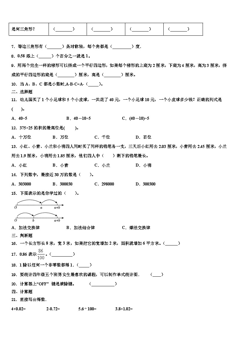 2022-2023学年福建省泉州市数学四年级第二学期期末质量跟踪监视试题含解析第2页