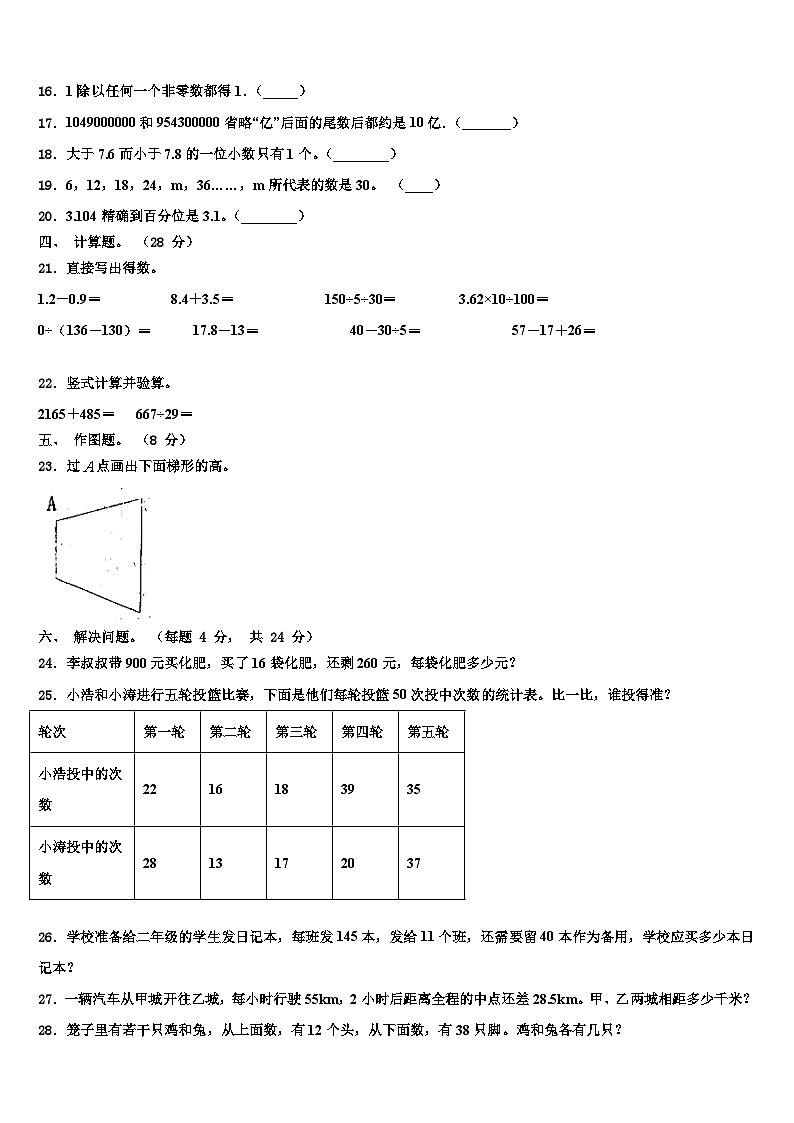 2022-2023学年青海省海东地区民和回族土族自治县数学四年级第二学期期末统考模拟试题含解析第2页
