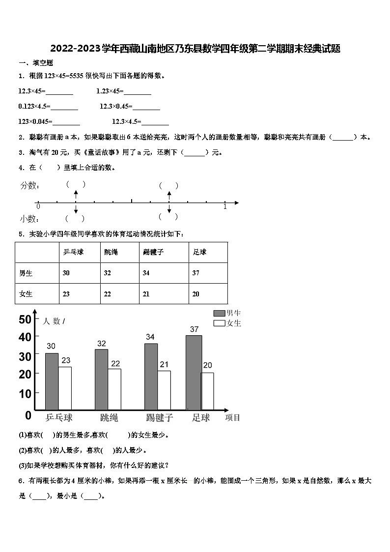 2022-2023学年西藏山南地区乃东县数学四年级第二学期期末经典试题含解析01