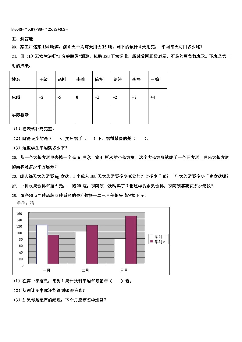 2022-2023学年黔西南布依族苗族自治州贞丰县数学四年级第二学期期末复习检测模拟试题含解析第3页