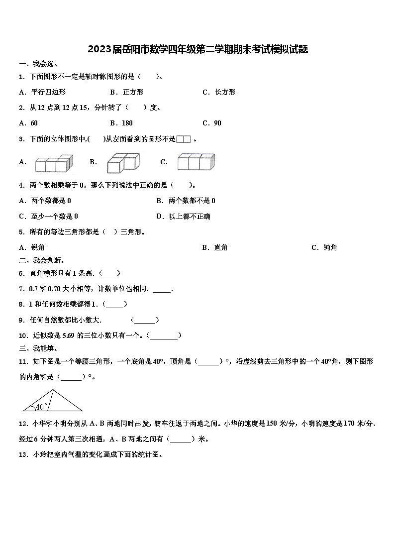 2023届岳阳市数学四年级第二学期期末考试模拟试题含解析第1页