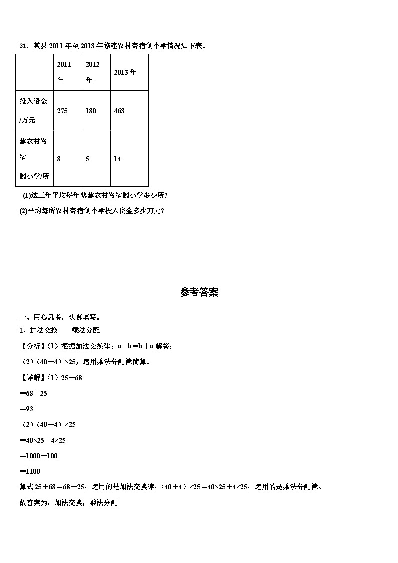 2023届广东省茂名市直属学校四年级数学第二学期期末综合测试试题含解析03