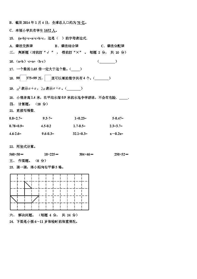 2023届广西桂林市荔浦县数学四年级第二学期期末综合测试试题含解析02