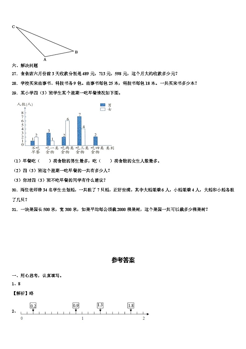 2023届栖霞市数学四年级第二学期期末联考试题含解析第3页