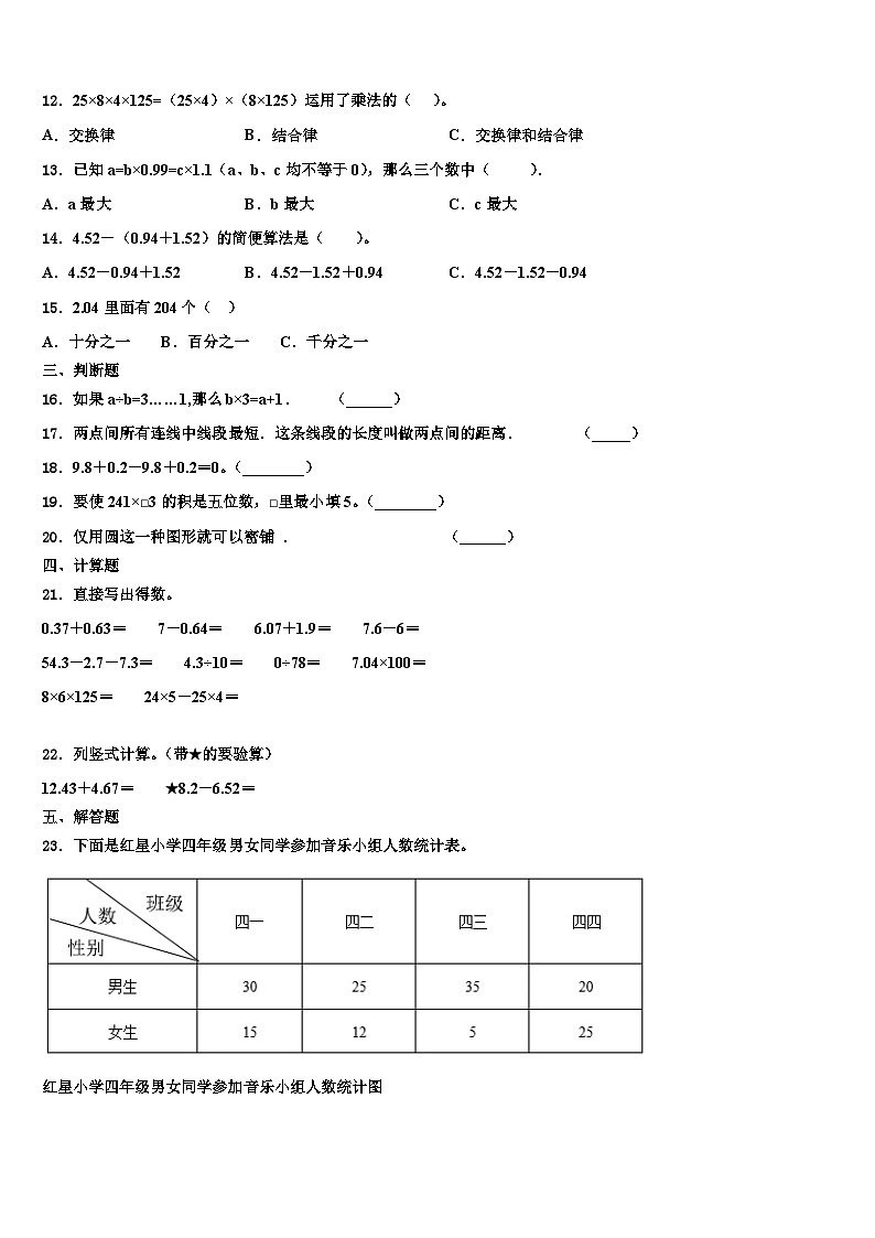 2023届汤原县数学四下期末达标测试试题含解析02