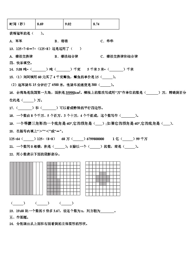 2023届河南省南阳市淅川县四年级数学第二学期期末质量跟踪监视模拟试题含解析02