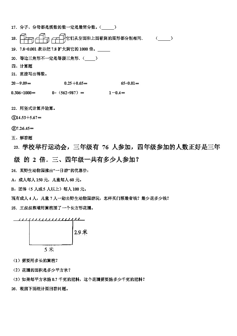 2023届河南省南阳市油田数学四年级第二学期期末调研试题含解析第2页