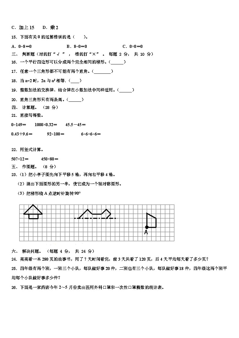 2023届河南省郑州市登封市数学四年级第二学期期末监测试题含解析第2页