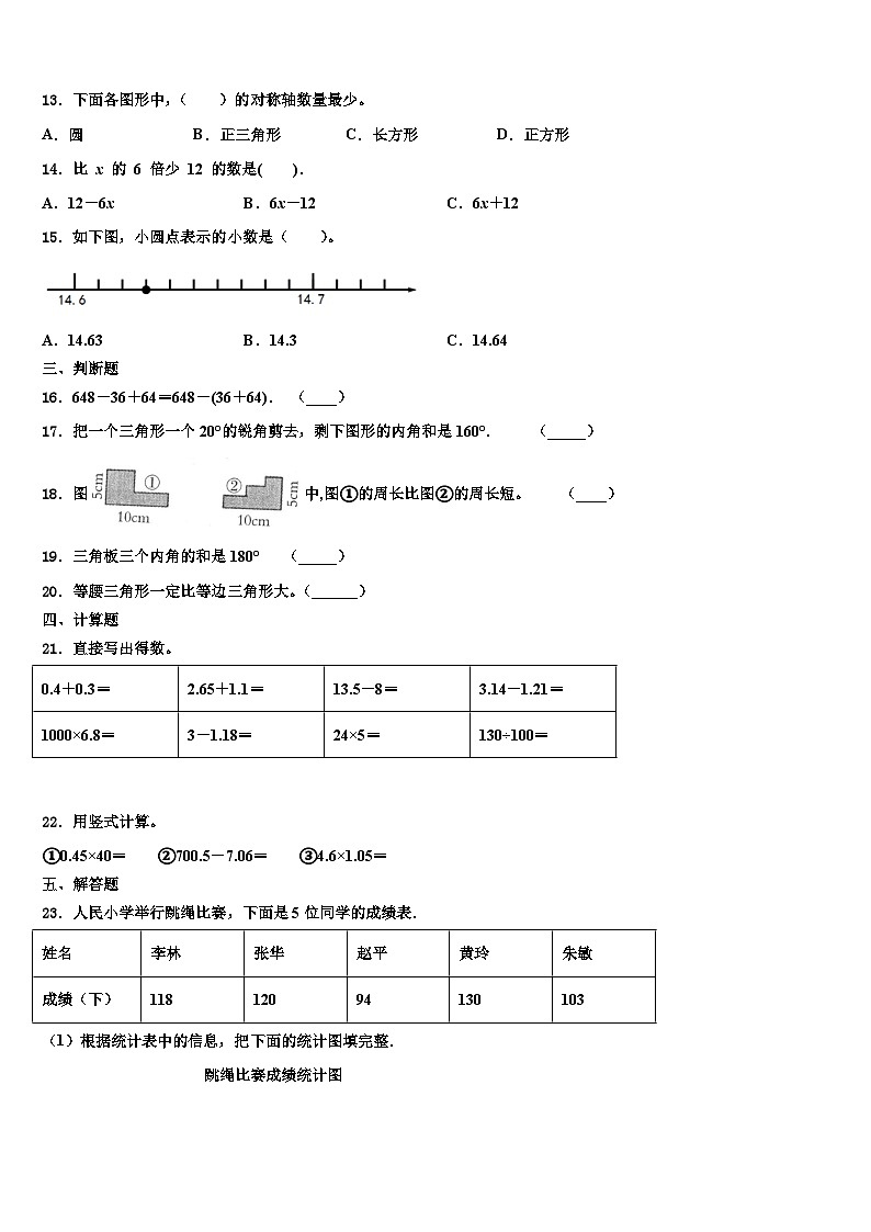 2023届湖南省株洲市炎陵县数学四下期末达标检测模拟试题含解析02
