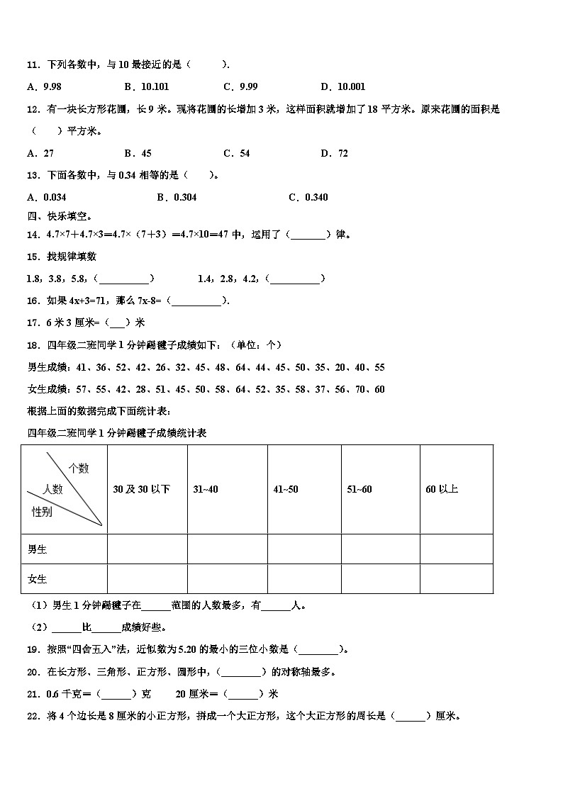 2023届陇川县四年级数学第二学期期末调研模拟试题含解析02