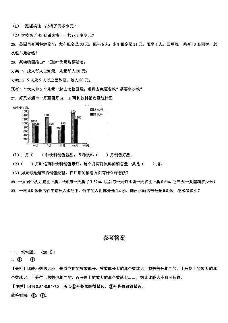 2023年四川省德阳市绵竹市四年级数学第二学期期末达标测试试题含解析第3页