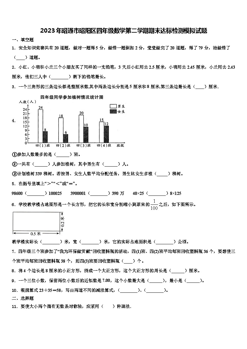2023年昭通市昭阳区四年级数学第二学期期末达标检测模拟试题含解析第1页