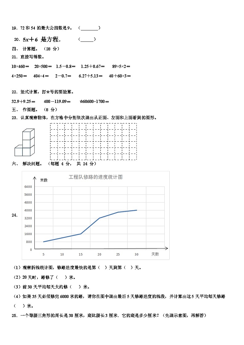 2023年湖南郴州汝城县数学四下期末联考模拟试题含解析第2页
