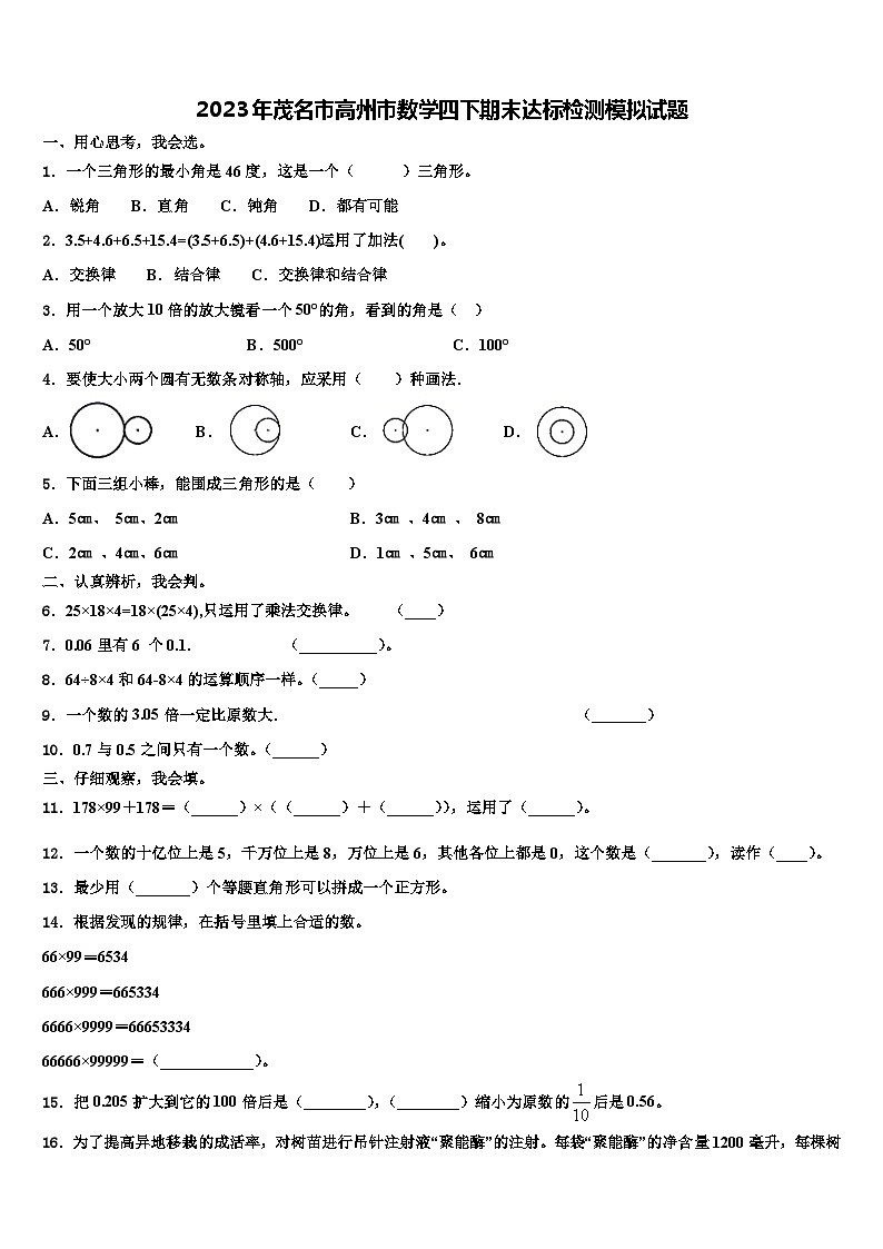 2023年茂名市高州市数学四下期末达标检测模拟试题含解析第1页