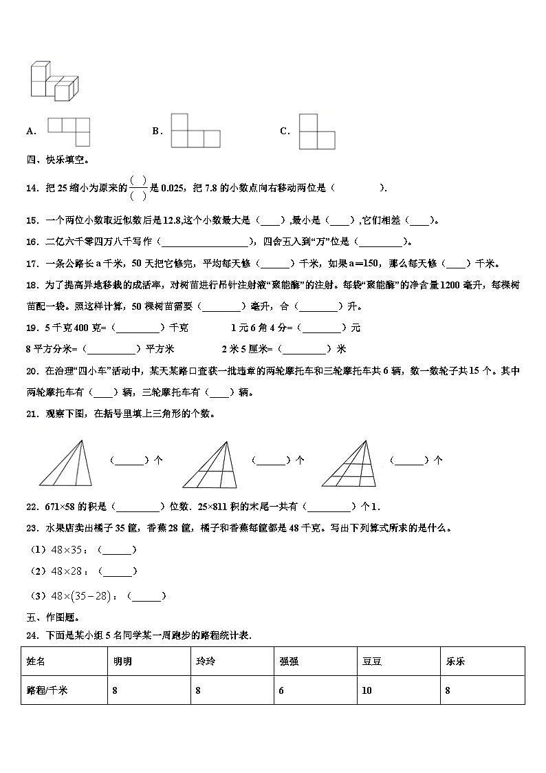 2023年西藏那曲地区安多县四年级数学第二学期期末综合测试试题含解析第2页
