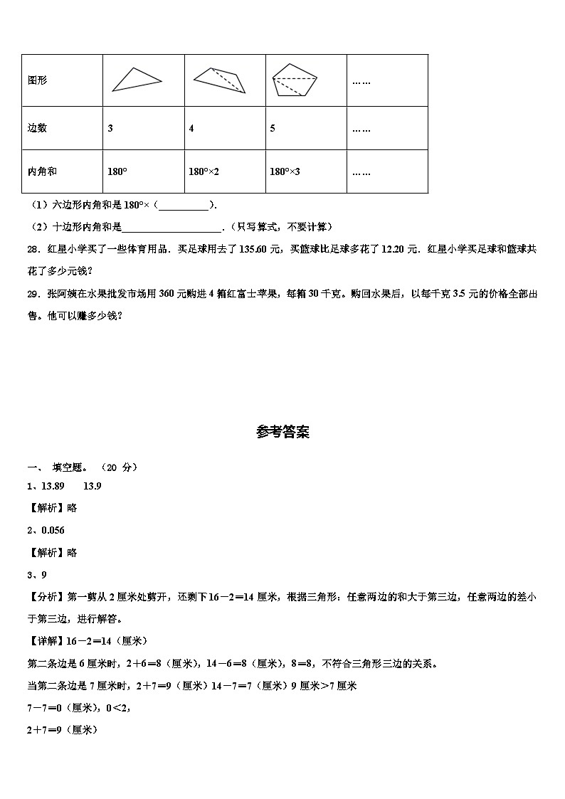 2023年红河哈尼族彝族自治州弥勒县数学四下期末学业水平测试模拟试题含解析03