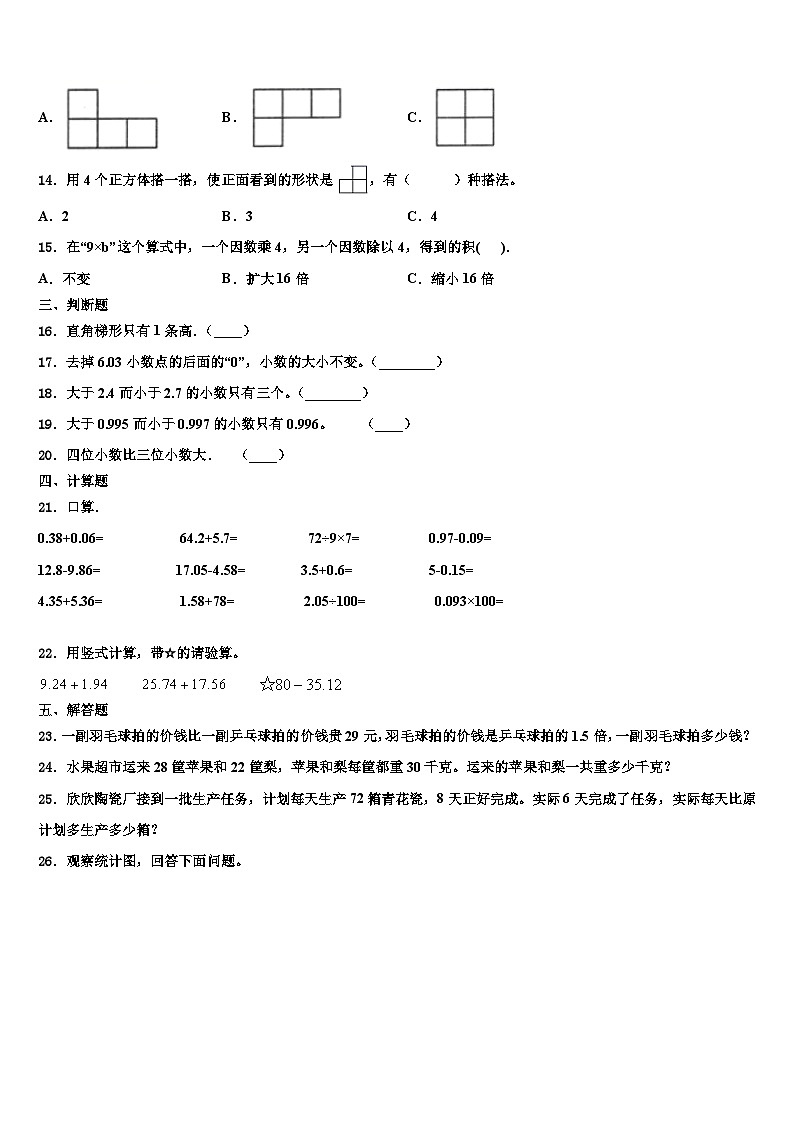 2023年黑龙江省伊春市上甘岭区四年级数学第二学期期末监测试题含解析第2页