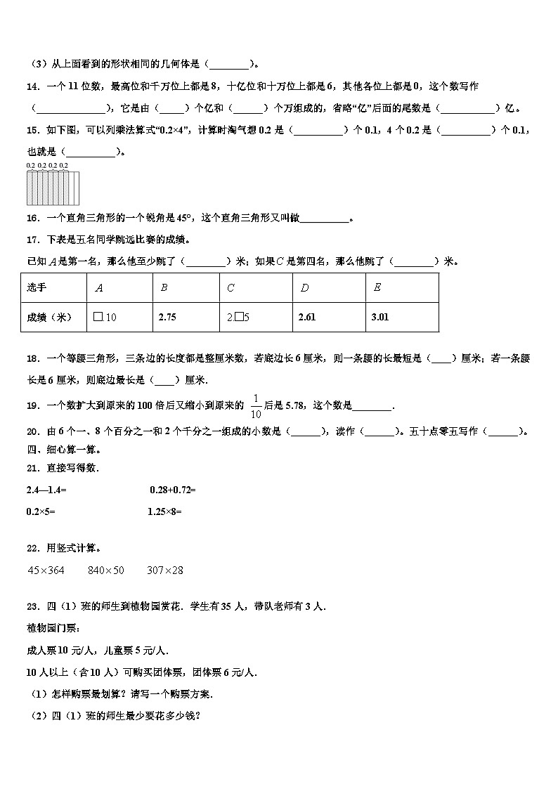 伊春市红星区2023年数学四年级第二学期期末教学质量检测模拟试题含解析02