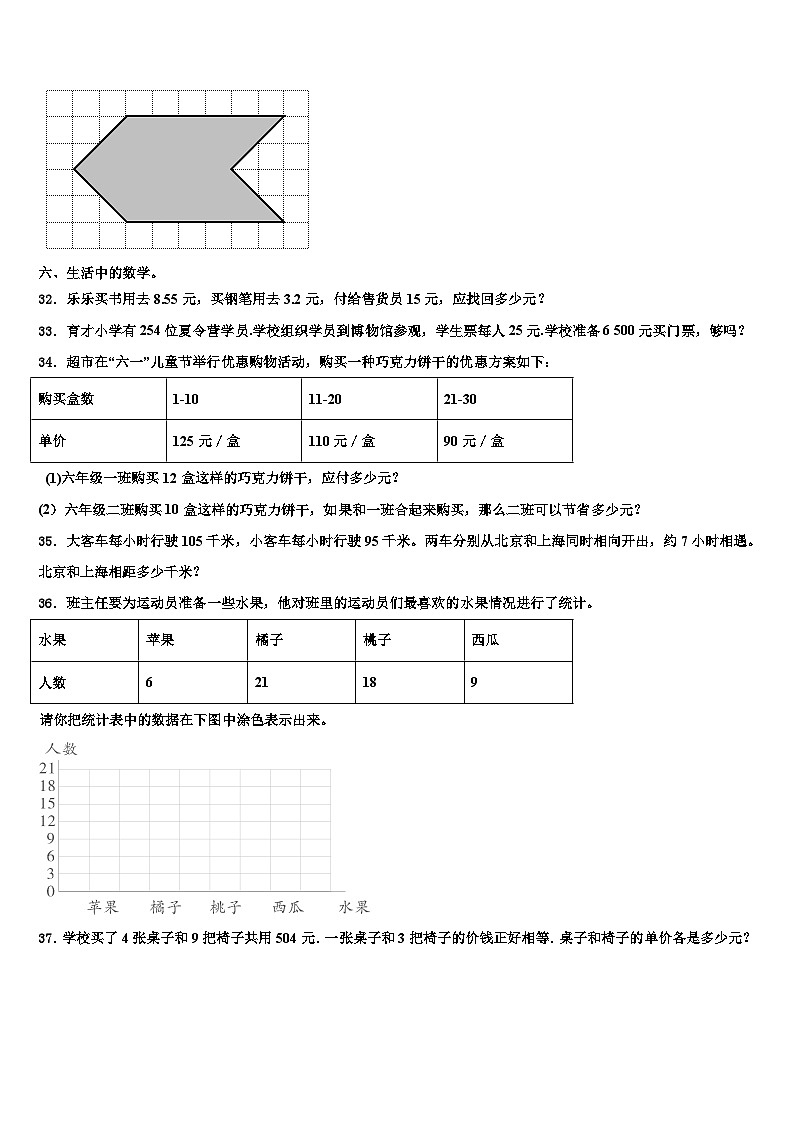 会同县2022-2023学年数学四年级第二学期期末学业水平测试模拟试题含解析03