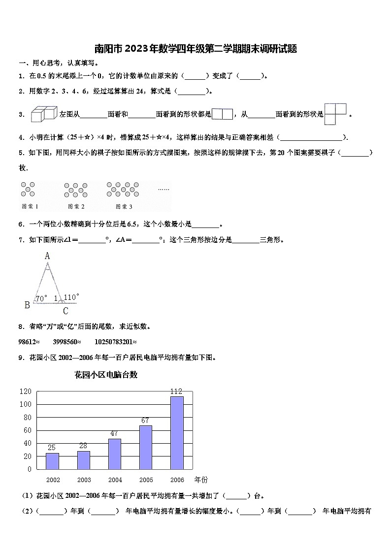 南阳市2023年数学四年级第二学期期末调研试题含解析01