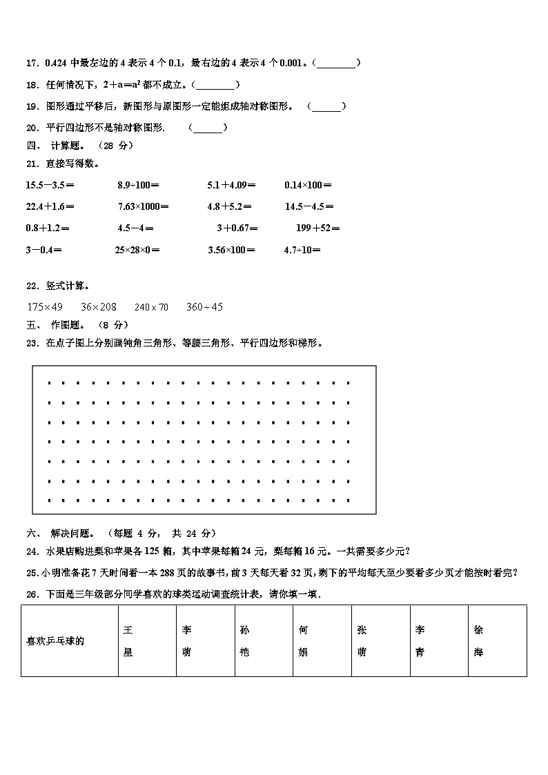 和田地区2022-2023学年数学四年级第二学期期末调研试题含解析第2页