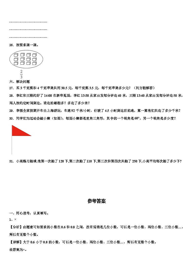 唐山市滦南县2023年数学四年级第二学期期末考试模拟试题含解析03
