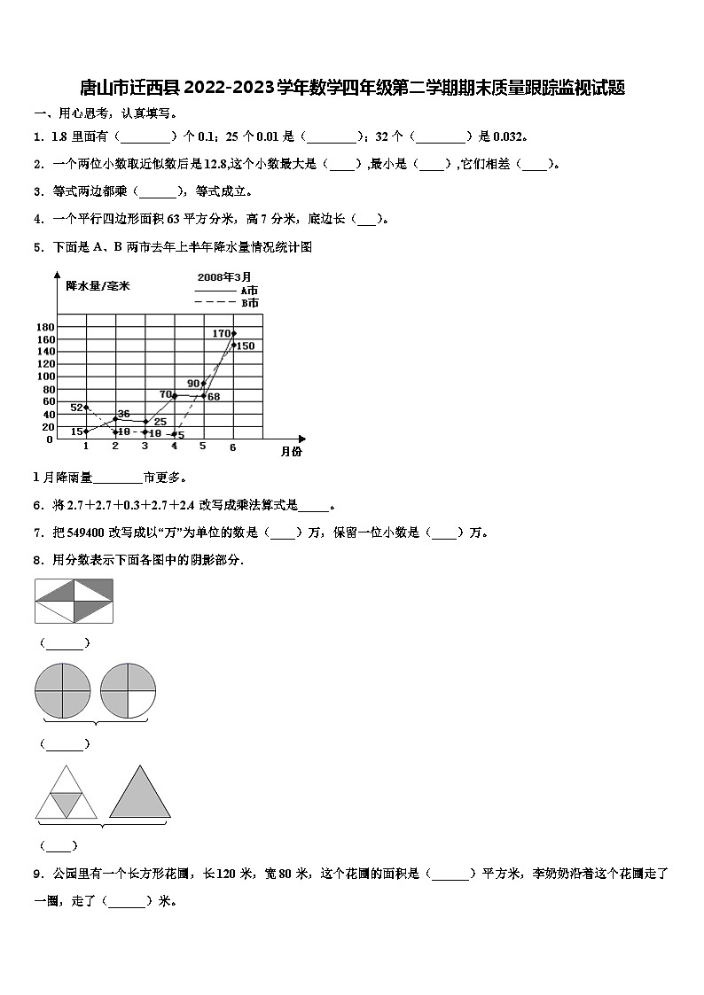 唐山市迁西县2022-2023学年数学四年级第二学期期末质量跟踪监视试题含解析第1页
