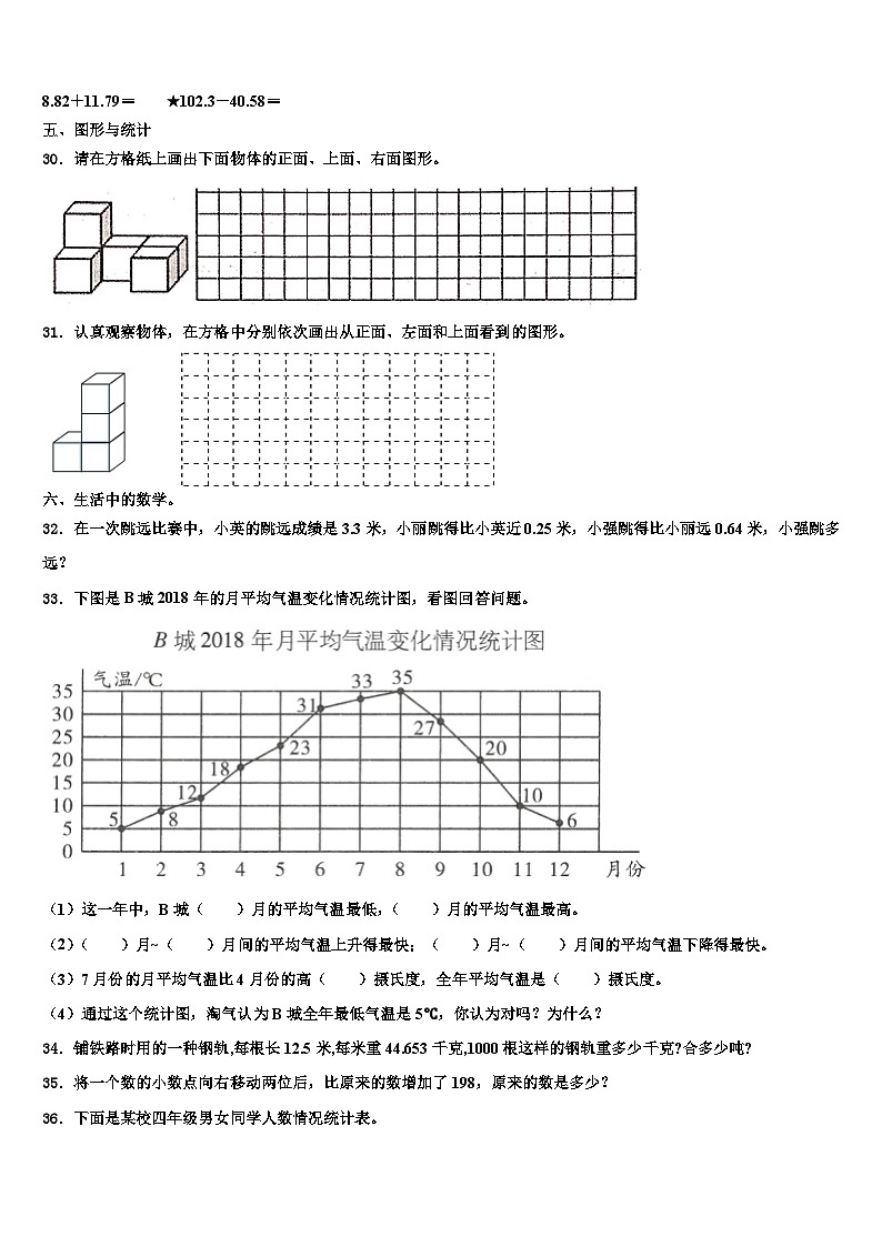 吉林省松原市扶余市三义学校2023年四年级数学第二学期期末学业水平测试模拟试题含解析03