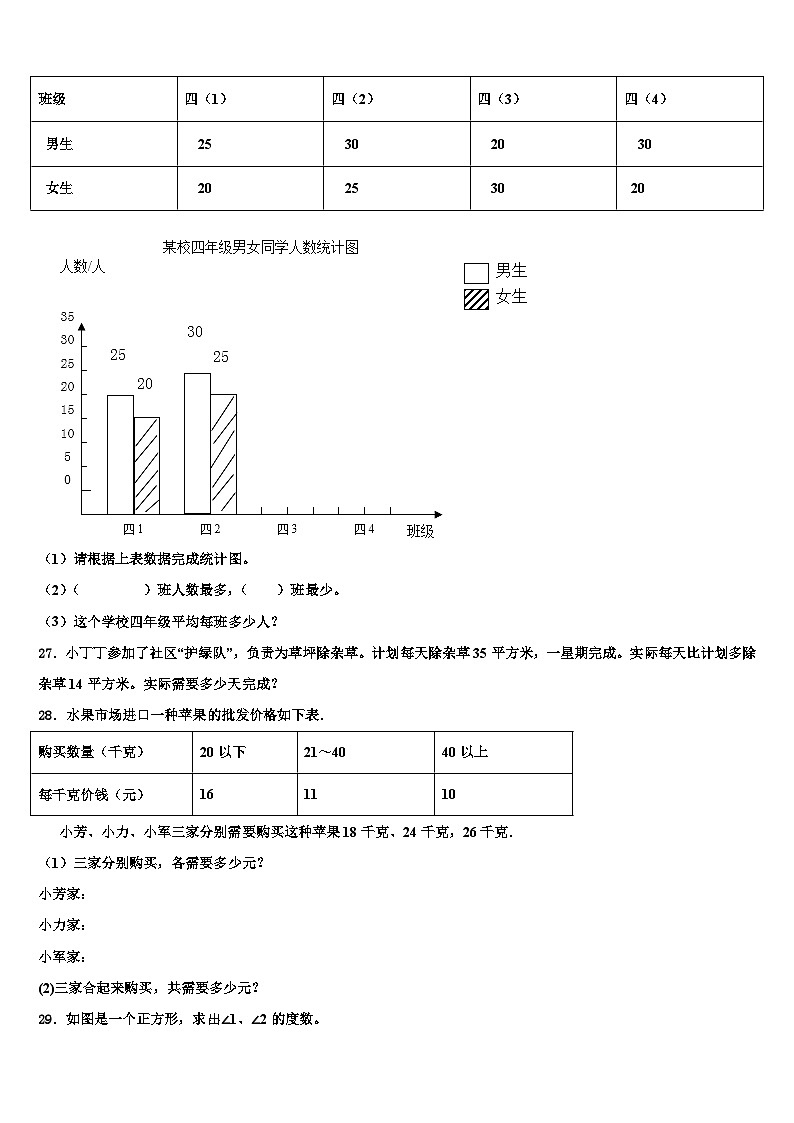 宝鸡市千阳县2023年数学四年级第二学期期末检测试题含解析第3页