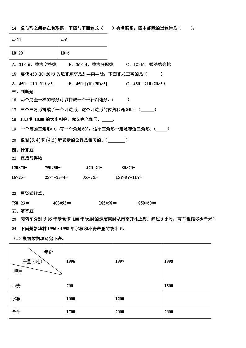 山东省郓城县2022-2023学年数学四年级第二学期期末质量检测试题含解析第2页