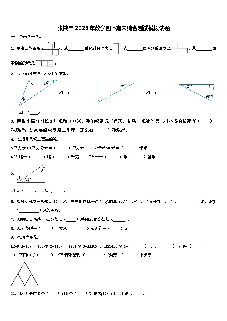 张掖市2023年数学四下期末综合测试模拟试题含解析01
